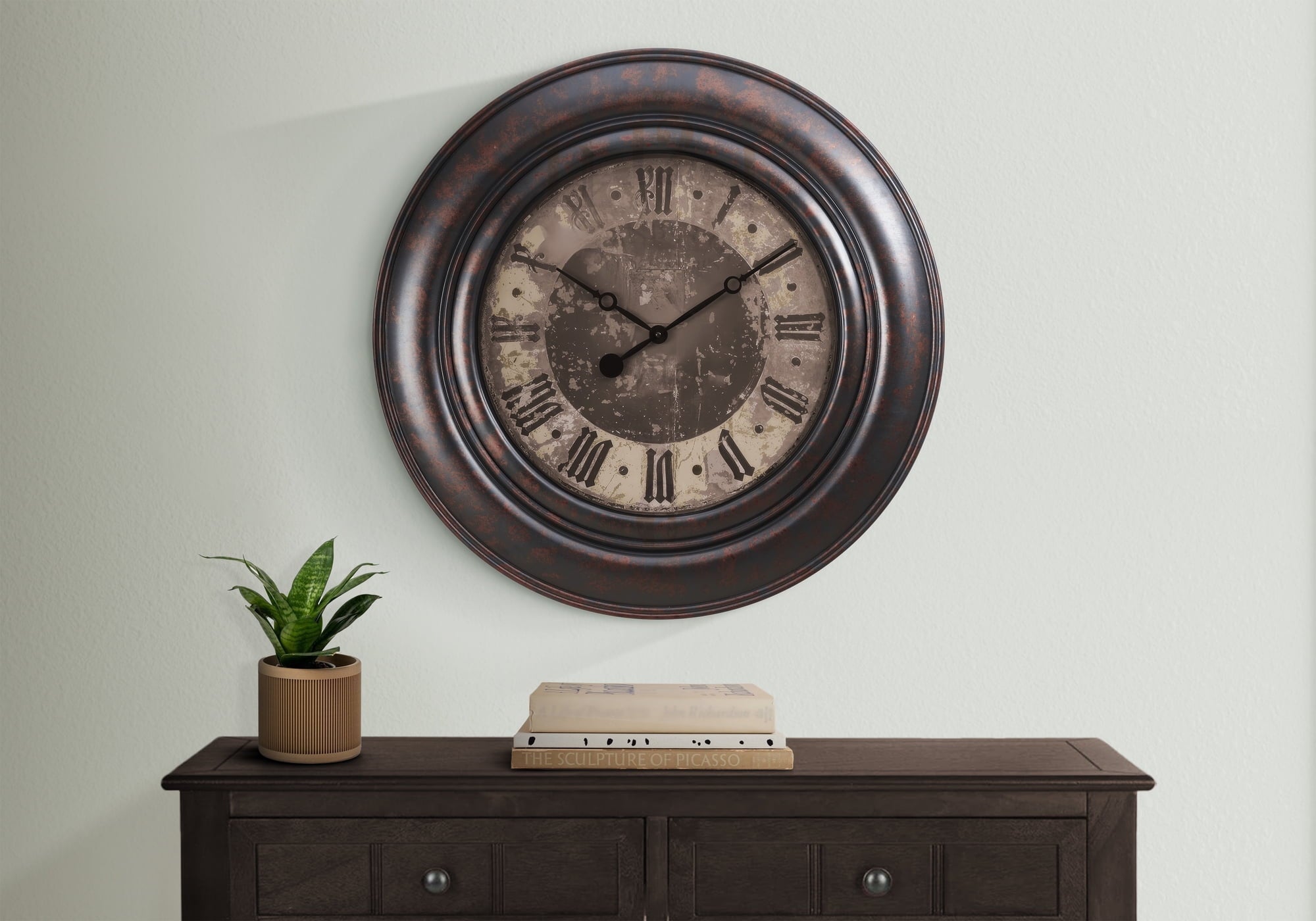 Monarch Specialties I 9027 Clocks, 30" Round, Large Oversized, Wall Clock, Brown