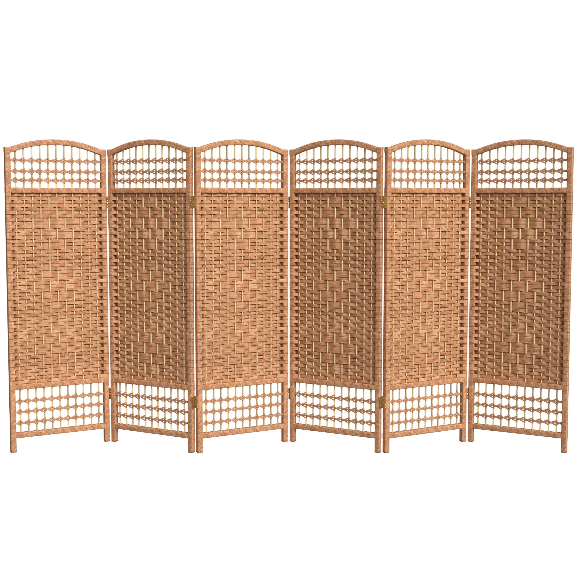 Red Lantern 4 ft. Short Fiber Weave Folding Screen - Natural - 6 Panels